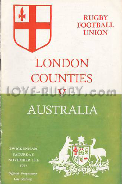 1957 London Counties v Australia  Rugby Programme